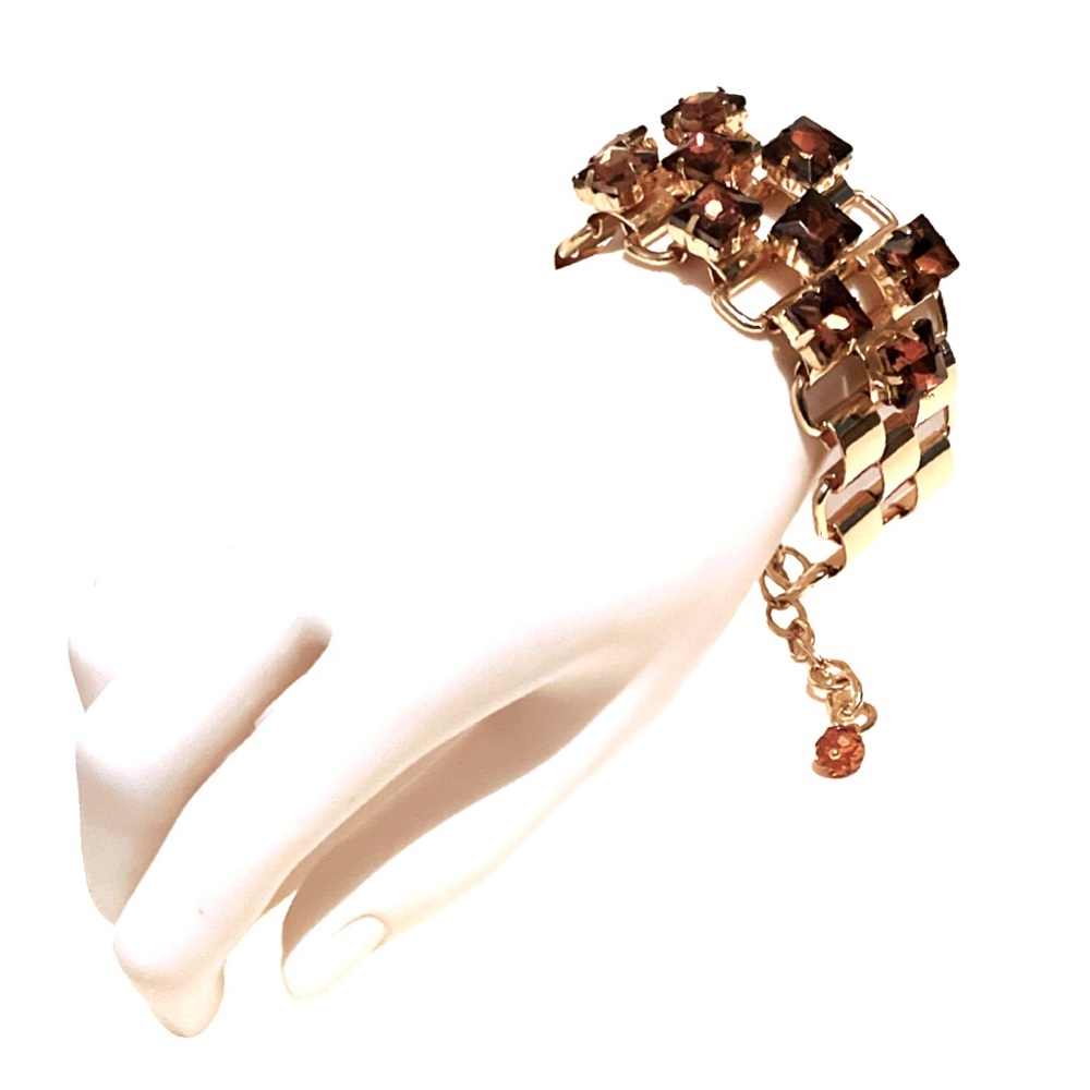 Crystal Cubes Adjustable Fashion Bracelet Gold/Brown
